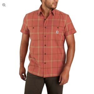 Carhartt Rugged Flex Relaxed Fit Plaid Short Sleeve Button Up Shirt Size XL Tall